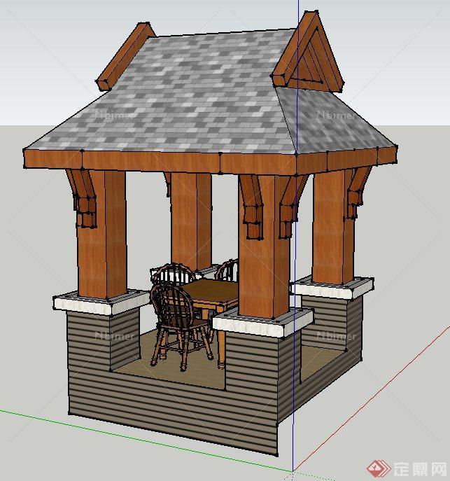 园林景观节点木质欧式四角亭设计SU模型