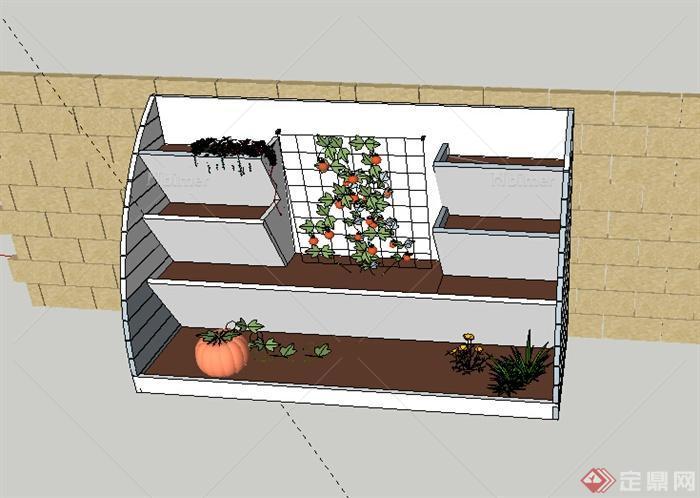 某室外特色花池设计SU模型素材