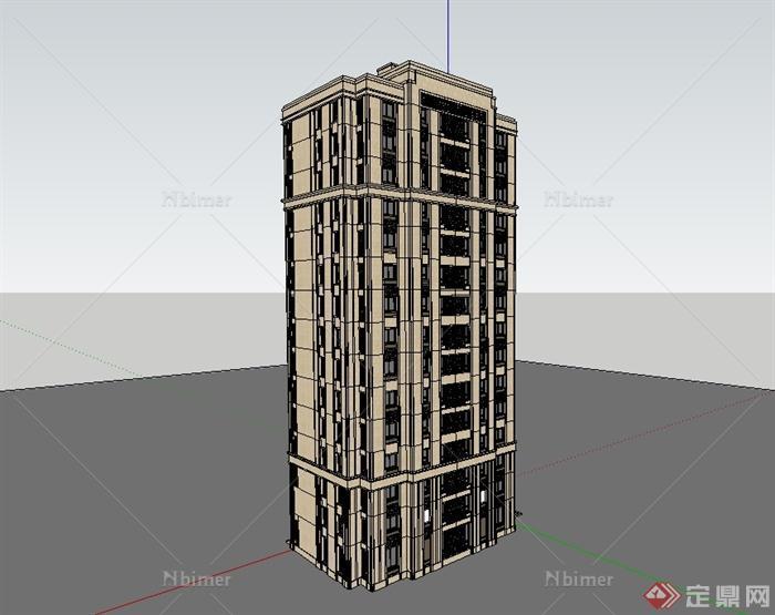 某现代风格详细小高层公寓建筑楼设计su模型[原创