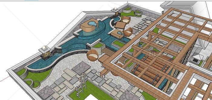 屋顶花园景观方案Su精致设计模型[原创]