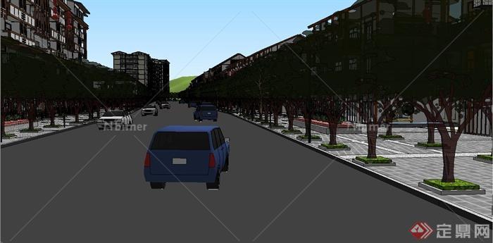 某现代中式风格瓷器商业街建筑设计SU模型[原创]