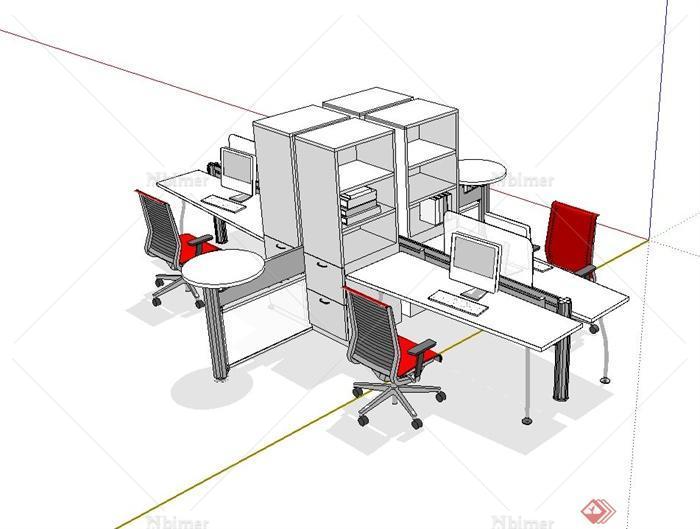 某现代风格室内办公桌椅组合设计su模型[原创]