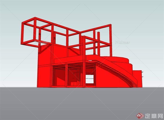 某公园现代红色景观建筑设计su模型