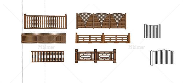 8款木质栏杆围栏su模型[原创]