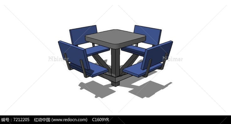 现代户外方形桌椅组合su模型