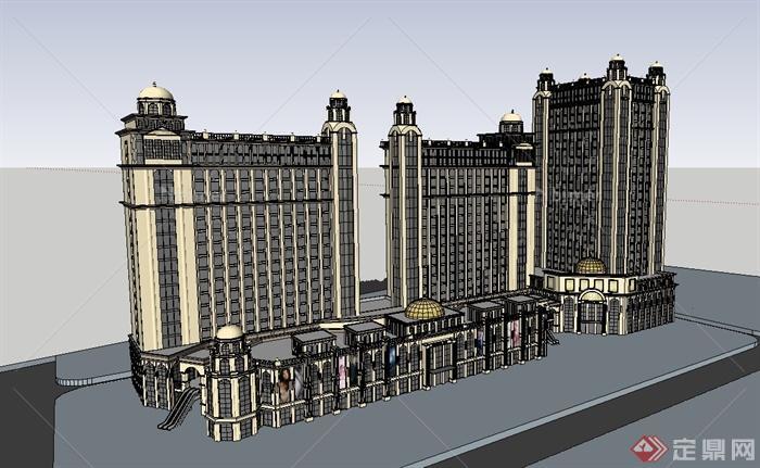 某欧式风格详细多层商业街综合楼设计su模型[原创