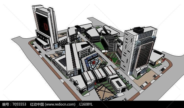 现代风综合体建筑建筑模型