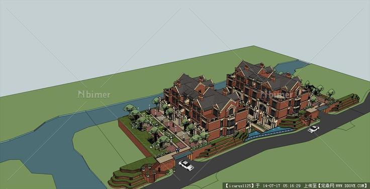 英式四拼别墅建筑su模型