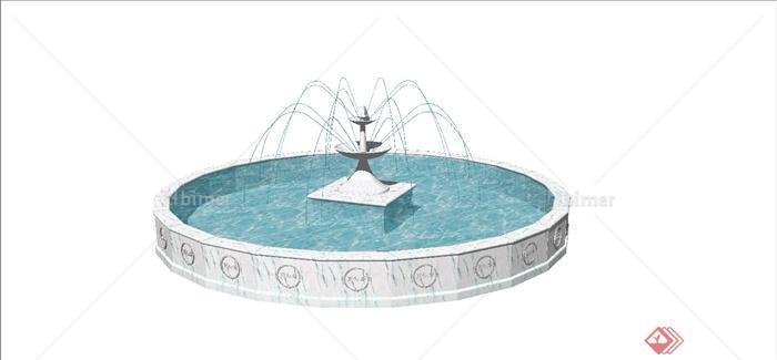 某欧式风格圆形喷泉水池设计SU模型[原创]
