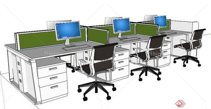 现代风格集中办公区办公桌椅su模型