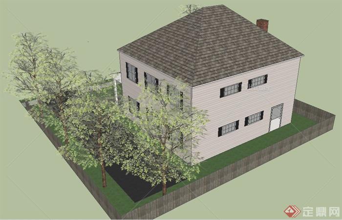二层别墅住宅建筑设计su模型