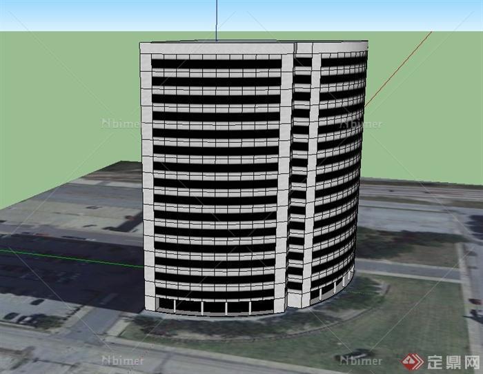 现代某扇形高层办公建筑设计SU模型
