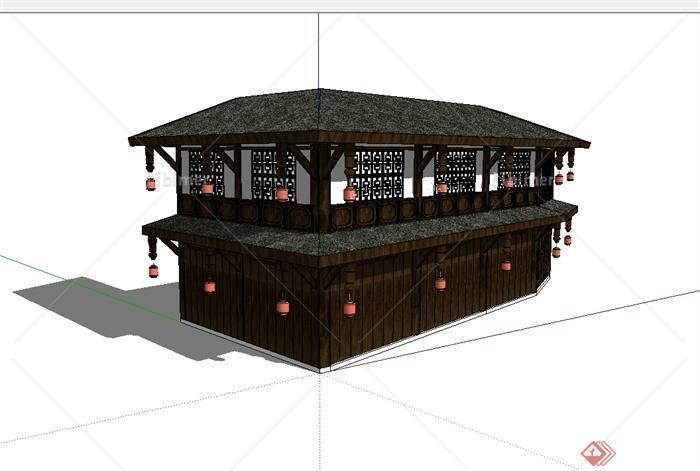 中国古典中式商铺建筑设计su模型[原创]