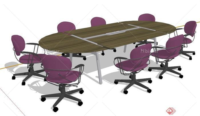 现代风格椭圆形拼接会议桌椅su模型