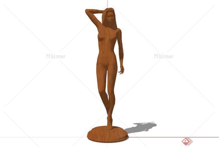 现代木制青年女性雕塑设计SU模型
