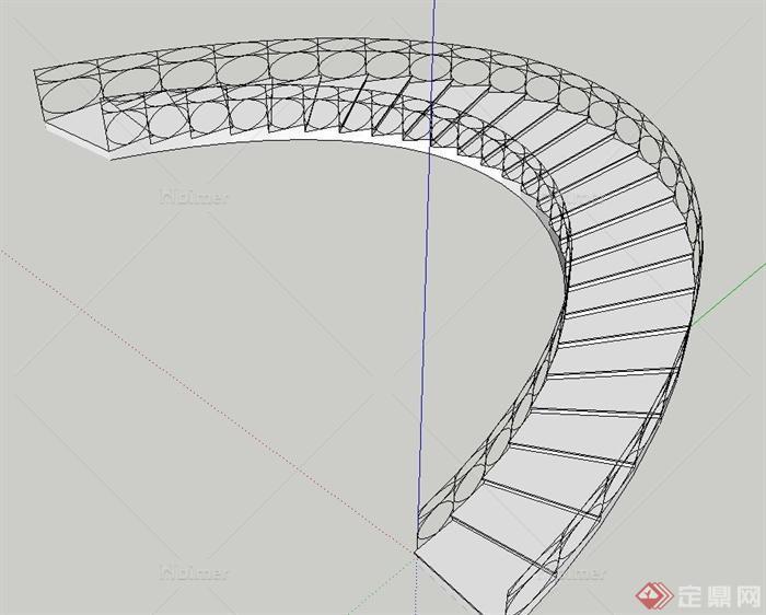 建筑节点环形缓坡楼梯设计SU模型