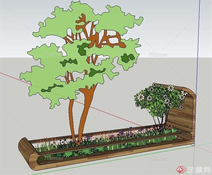 现代木制种植池花池su模型