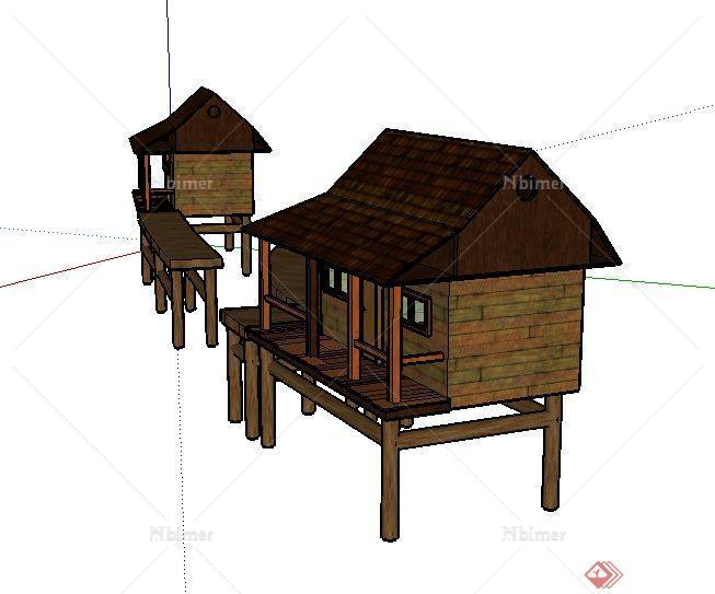 某单层木制小屋建筑设计SU模型