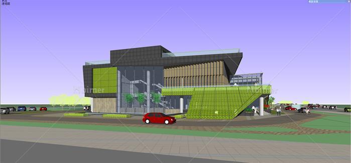 某代生态节能型社区服务中心建筑设计方案SU模型