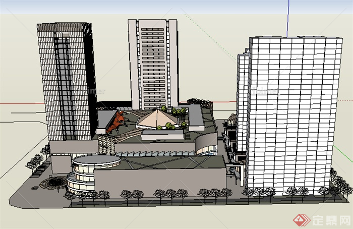 某现代商业建筑设计SU模型（含屋顶花园）