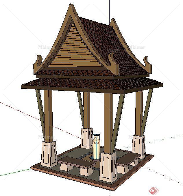 东南亚风格四角凉亭设计SU模型