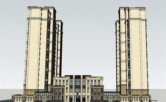 某新古典临街商业会所及住宅建筑设计方案su模型