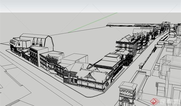 某英式风格精致详细商业街建筑设计SU模型[原创]