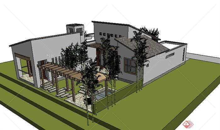 某地现代风格住宅建筑设计方案SU模型5