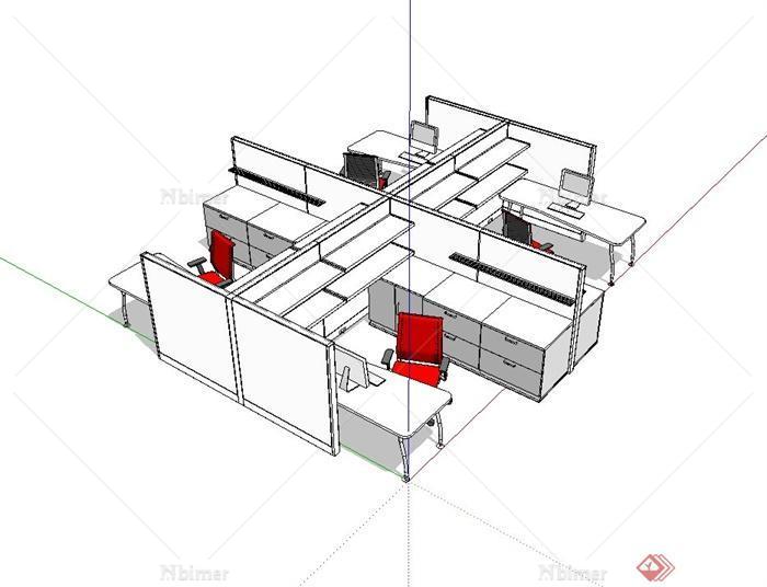 某现代办公空间桌椅设计su模型[原创]
