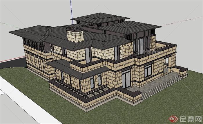 新古典二层别墅住宅建筑su精品模型[原创]