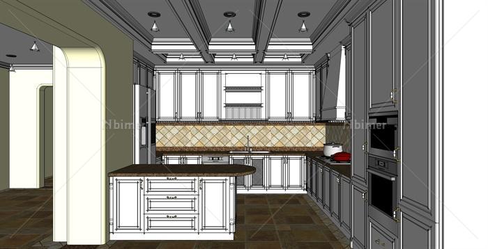 现代风格室内住宅空间厨房设计su模型[原创]