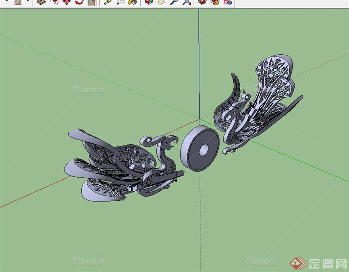 现代凤凰雕塑小品设计su模型[原创]