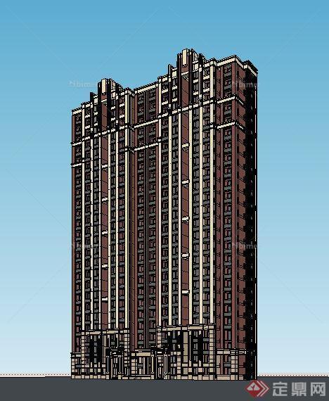 古典风格高层住宅楼建筑su单体模型[原创]