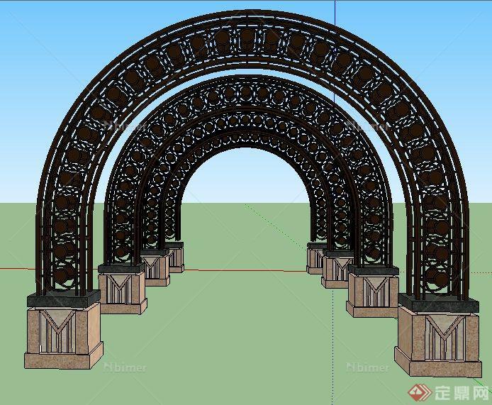 新古典风格拱形组合廊架su模型