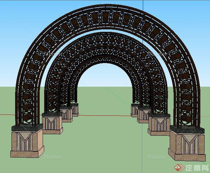 新古典風格拱形組合廊架su模型