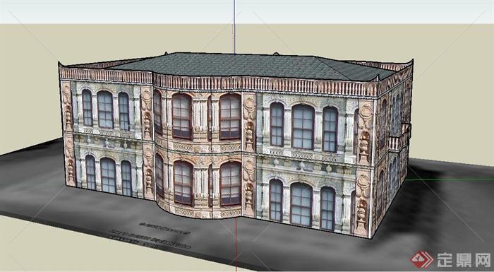 某古典东南亚两层寺庙建筑设计SU模型