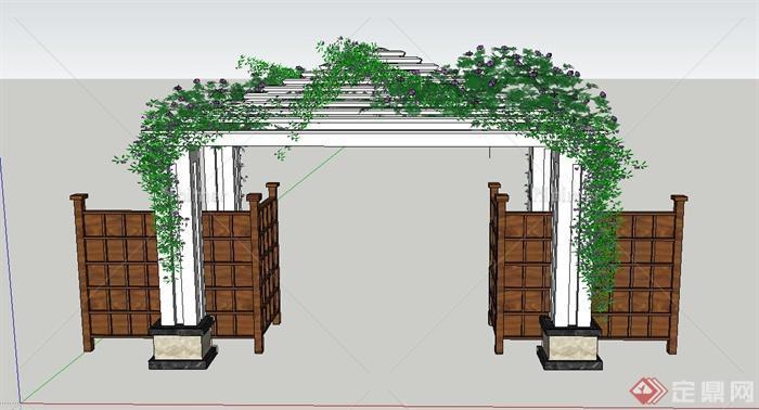 木质入口廊架门设计SU模型