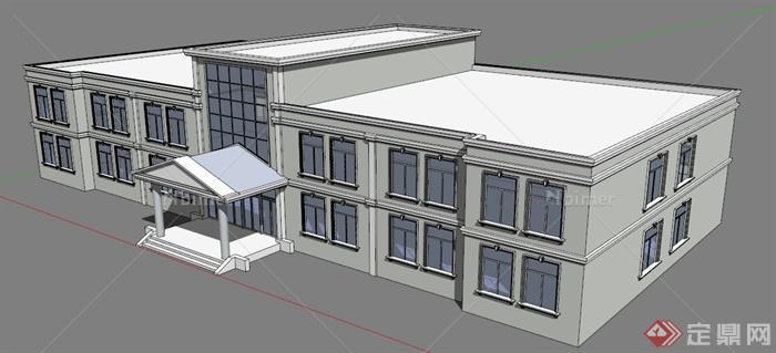 现代二层办公楼建筑su模型