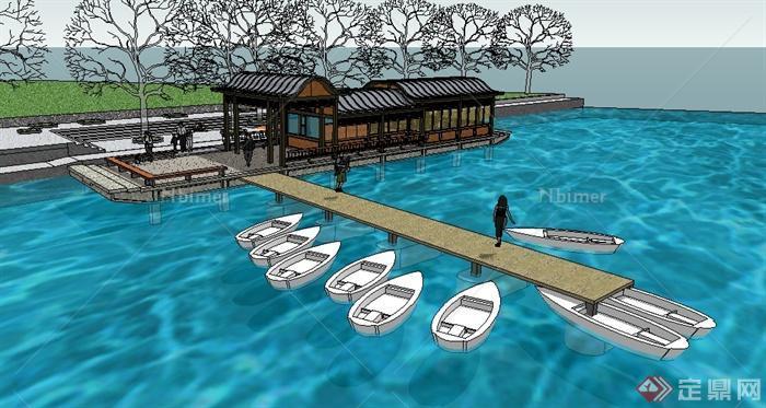 某中式风格旅游景区游船码头景观设计SU模型