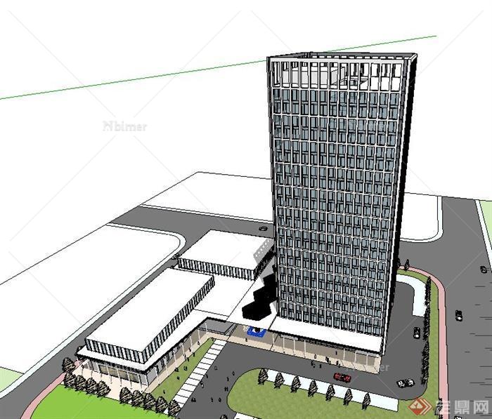 方形地块格子办公楼建筑设计SU模型