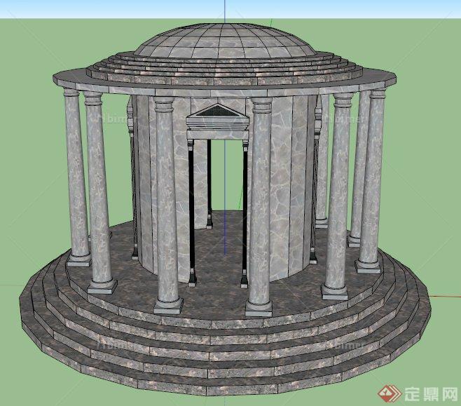 某欧式四门八柱凉亭SU模型