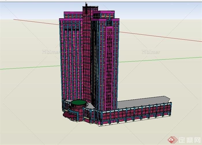 现代风格详细办公大厦建筑设计SU模型[原创]