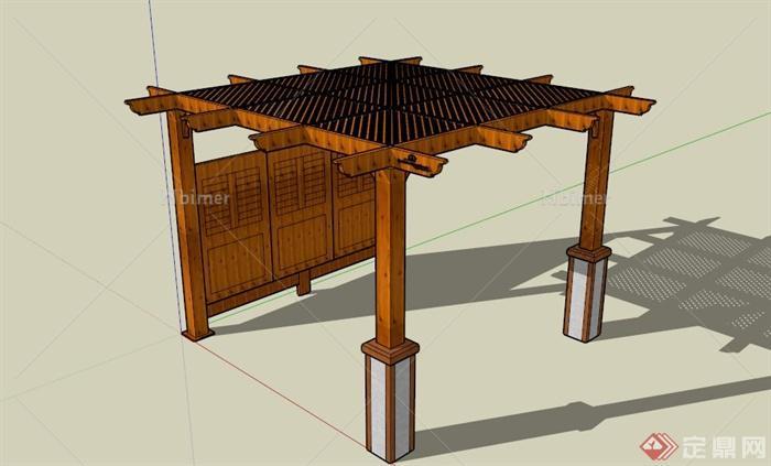 现代中式木隔断廊架设计SU模型