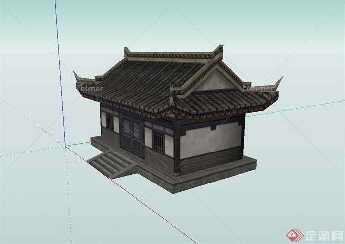 某古典中式寺庙住宅楼建筑设计su模型