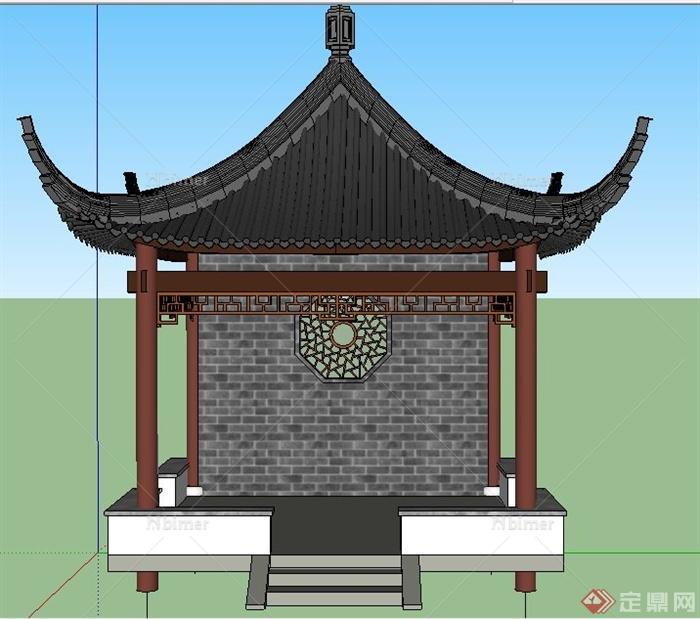 中式风格四角景观凉亭设计su模型