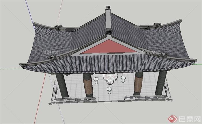古典中式长方形观水亭子设计SU模型