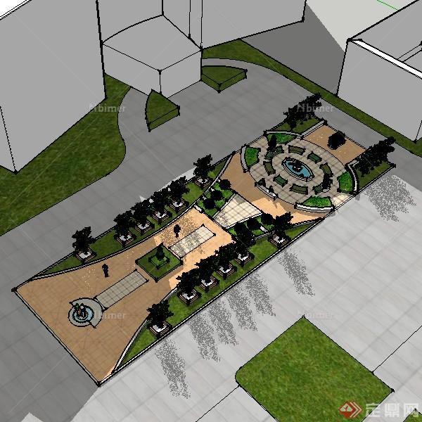 某建筑群中心广场景观设计方案SU模型