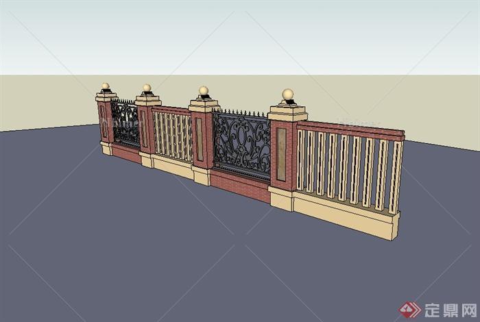 某欧式风格详细小区围墙设计su模型[原创]