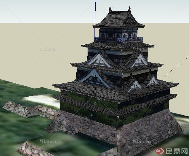 某日本古典建筑广岛城堡旅游建筑设计su模型