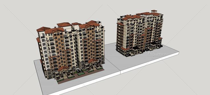 西班牙风格高层住宅楼(73955)su模型下载